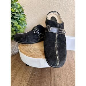 Cole Haan Black Leather Suede Slip On Sheepskin Lining Waterproof Mules SZ 8B